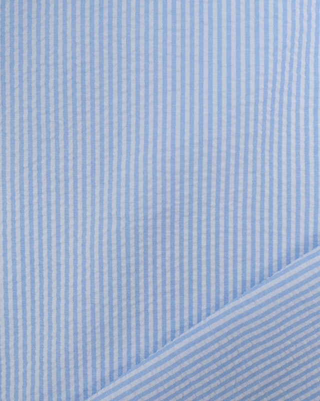 Tissu Seersucker Rayures Bleu Oeko-Tex  - Mercerine