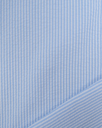 Tissu Seersucker Rayures Bleu Oeko-Tex  - Mercerine