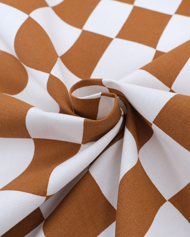 Tissu Demi Natte Damier Ecru et Caramel  - Mercerine