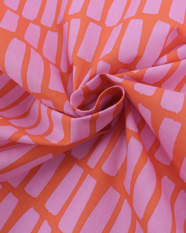 Tissu Coton Orange Motif Rose  - Mercerine