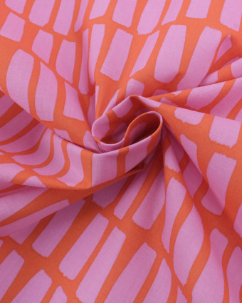 Tissu Coton Orange Motif Rose  - Mercerine