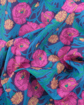 Tissu Liberty Fabrics@ Mauds Posey A Bleu et Rose - Mercerine