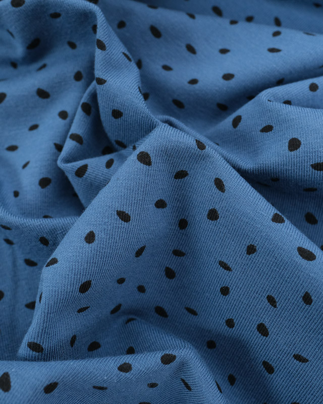 Tissu Coton Modal Stretch Bleu Tacheté Noir - Mercerine