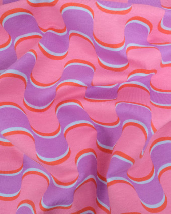 French Terry Rose et Mauve Motif Wavy Seventies - Oeko-Tex - Mercerine