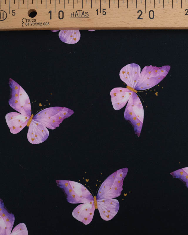 French Terry Joli papillon violet Noir - Mercerine