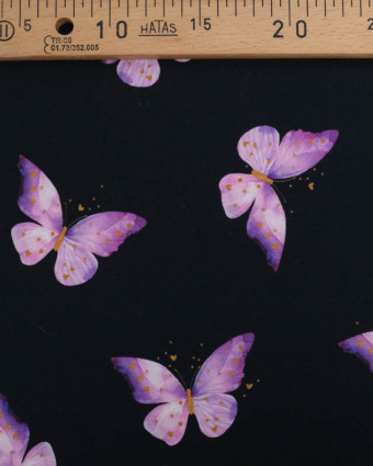 French Terry Joli papillon violet Noir - Mercerine