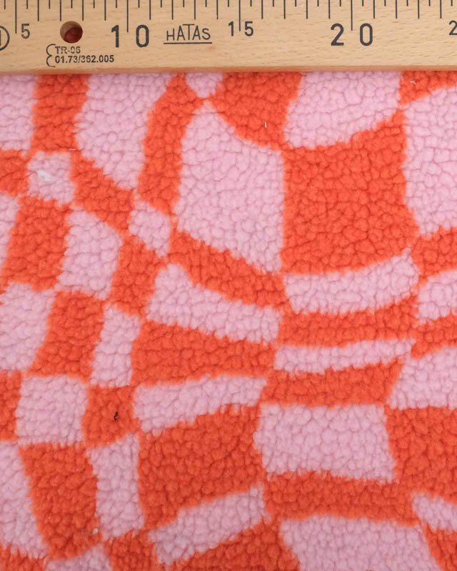 Bouclette   Carreaux rose orangee seventies Rose Orange - Mercerine