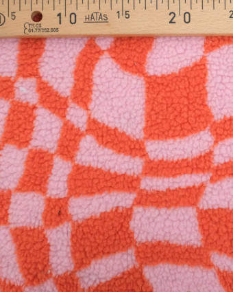 Bouclette   Carreaux rose orangee seventies Rose Orange - Mercerine