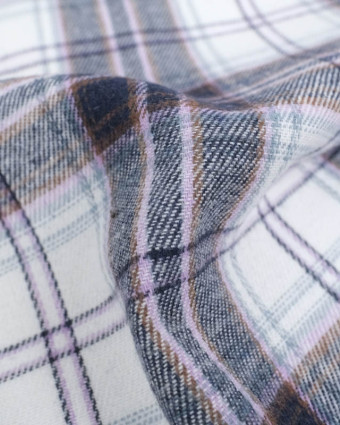 Flannel Tartan Flanelle à carreaux Blanc Mauve - Mercerine