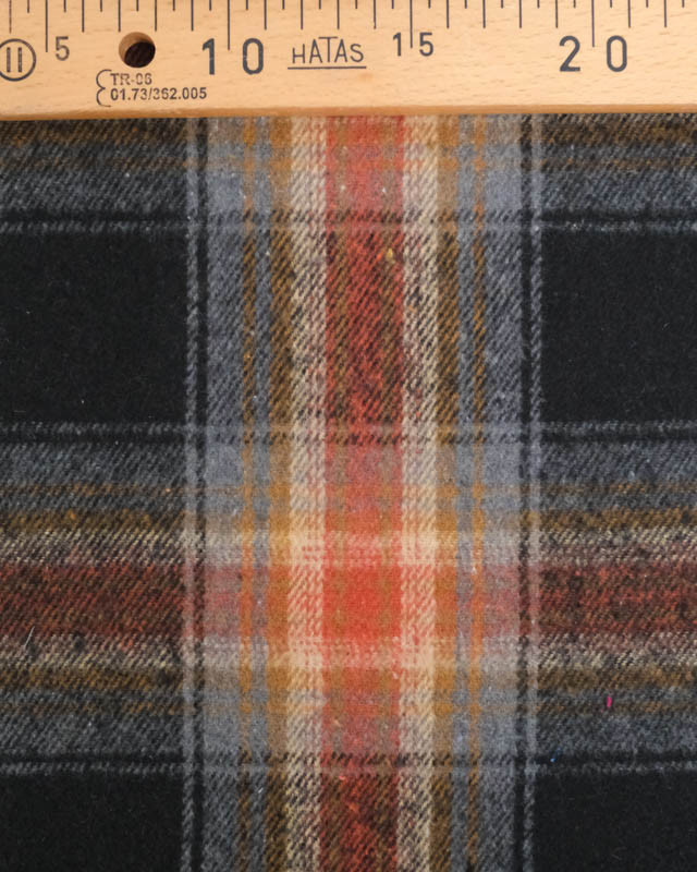 Tissu Flanelle Tartan Noir et Orange - Mercerine