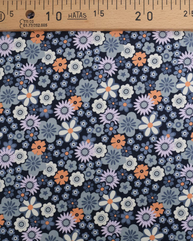 Velours Milleraies  Joli Motif Fleuri Seventies Bleu - Mercerine