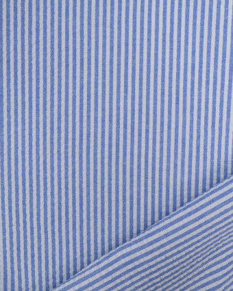 Tissu Seersucker à Rayures Bleu Jean - Mercerine