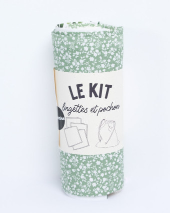 Le kit lingettes + pochon - fleuri vert - Mercerine