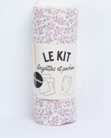 Le kit lingettes + pochon - fleuri lilas - Mercerine