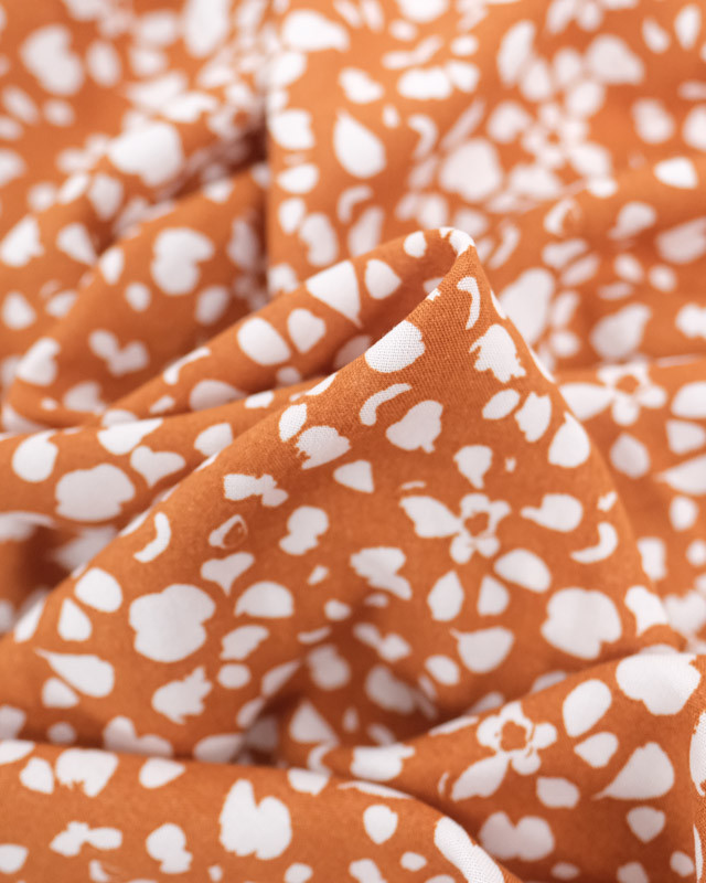 Tissu viscose caramel petit motif à l'esprit fleuri - Oeko-tex -  Mercerine