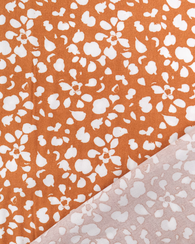 Tissu viscose caramel petit motif à l'esprit fleuri - Oeko-tex -  Mercerine