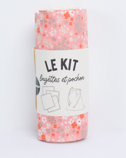 Le kit lingettes + pochon - fleuri corail - Mercerine