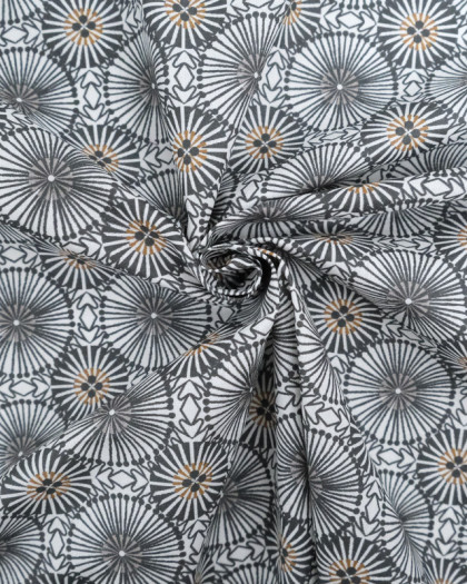 Tissu Coton Enduit Motif Rosace Gris - Mercerine