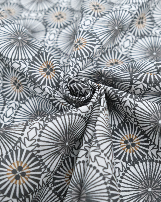 Tissu Coton Enduit Motif Rosace Gris - Mercerine