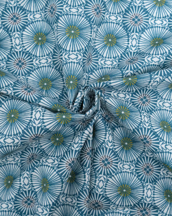 Tissu Coton Enduit Motif Rosace Bleu - Mercerine