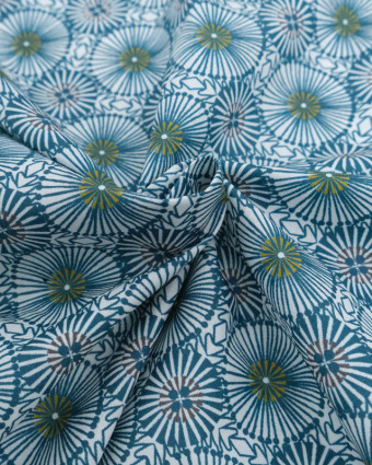 Tissu Coton Enduit Motif Rosace Bleu - Mercerine