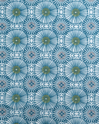 Tissu Coton Enduit Motif Rosace Bleu - Mercerine