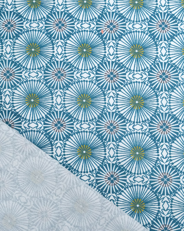 Tissu Coton Enduit Motif Rosace Bleu - Mercerine