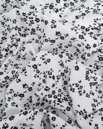 Tissu Viscose Blanc Petites Fleurs Noires - Mercerine