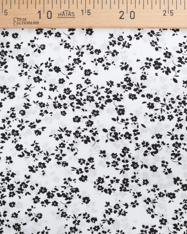 Tissu Viscose Blanc Petites Fleurs Noires - Mercerine