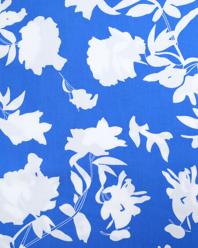 Tissu Viscose Bleu Roi Fleurs Blanches - Mercerine