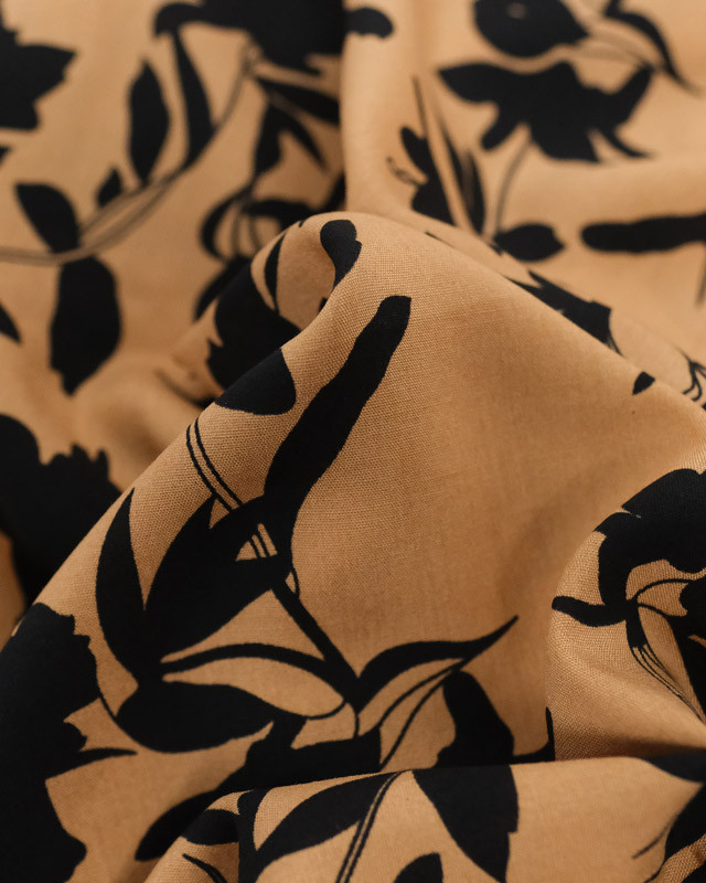 Viscose Caramel Fleurs Noires - Mercerine