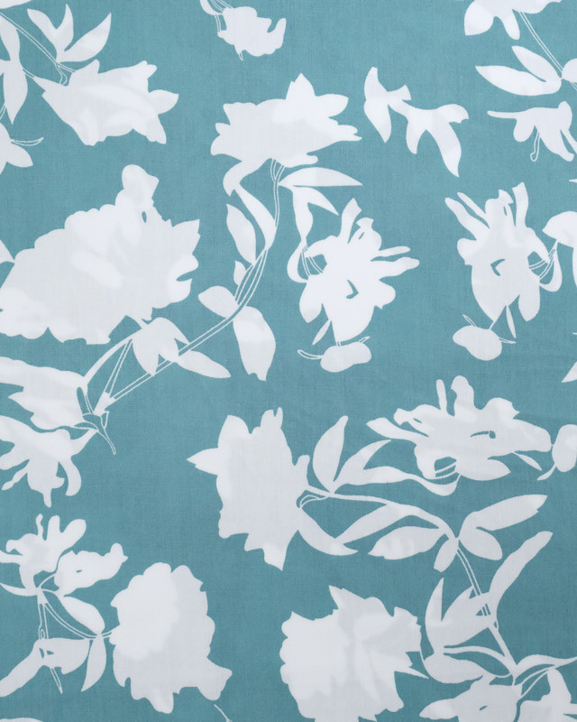 Tissu Viscose Bleu Vert Fleurs Blanches - Mercerine