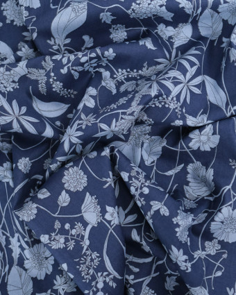 Tissu Coton Bleu Marine Jolies Fleurs Bleues - Mercerine