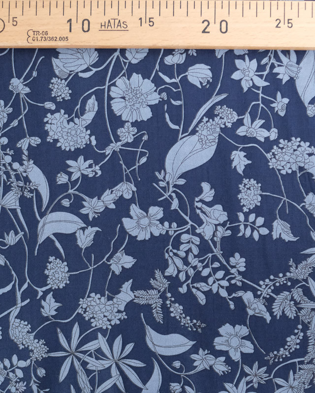 Tissu Coton Bleu Marine Jolie Fleur Bleue - Mercerine