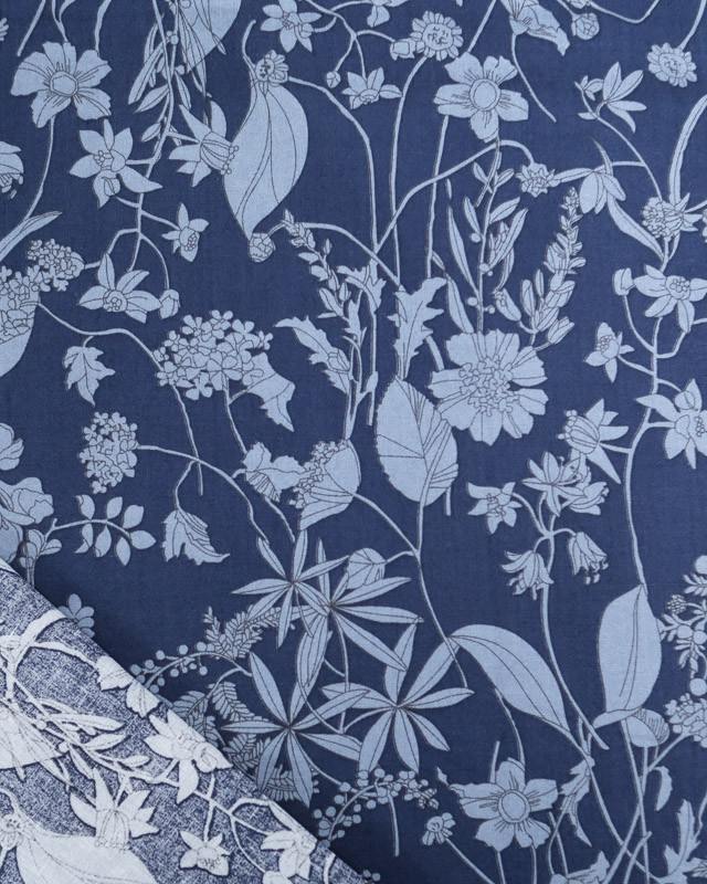 Tissu Coton Bleu Marine Jolie Fleur Bleue - Mercerine