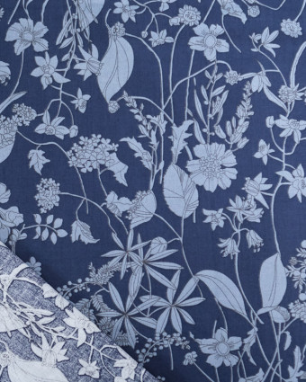 Tissu Coton Bleu Marine Jolie Fleur Bleue - Mercerine