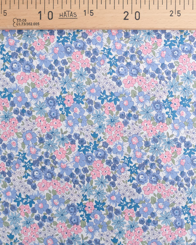 Coton Ecru Fleuri Rose et Bleu - Mercerine