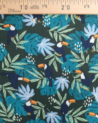 Coton Vert Foncé Motif Tropical Bleu - Mercerine