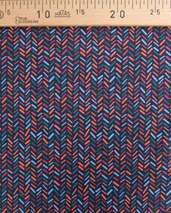 Tissu Coton Imprimé Chevron Bleu et Corail - Mercerine