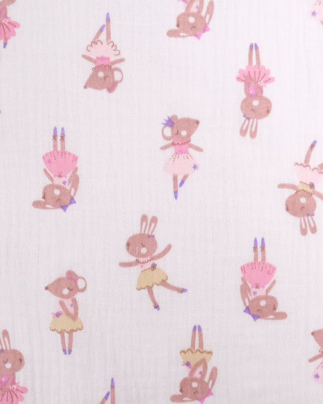 Tissu Double Gaze Rose Clair Lapin et Souris Danseuses - Mercerine