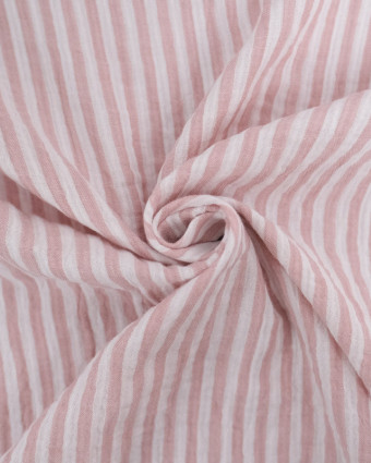 Tissu Double Gaze à Rayures Rose et Blanc - Mercerine