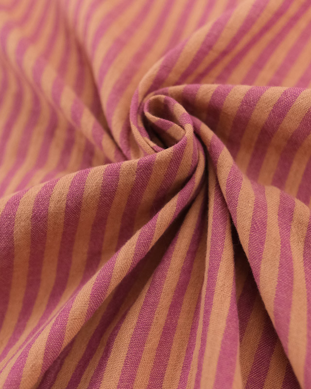 Tissu Double Gaze à Rayures Framboise et Caramel - Mercerine