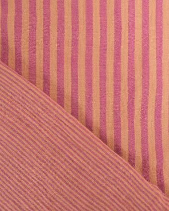 Tissu Double Gaze à Rayures Framboise et Caramel - Mercerine