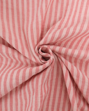 Tissu Double Gaze à Rayures Rose et Nude - Mercerine