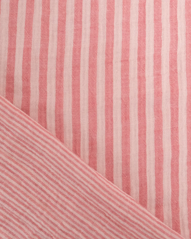 Tissu Double Gaze à Rayures Rose et Nude - Mercerine