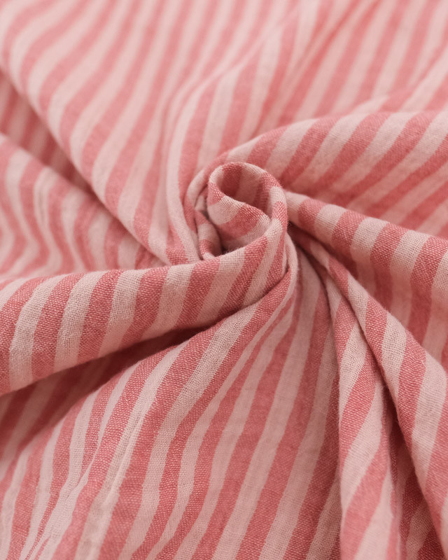 Tissu Double Gaze à Rayures Rose et Nude - Mercerine