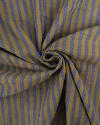 Tissu Double Gaze à Rayures Marine et Kaki - Mercerine