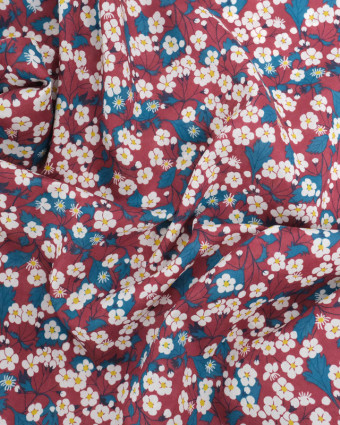 Tissu Liberty Fabrics@  Ffion Bordeaux et Bleu - Mercerine