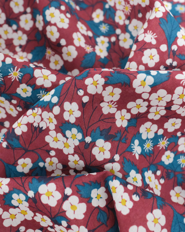 Tissu Liberty Fabrics@  Ffion Bordeaux et Bleu - Mercerine