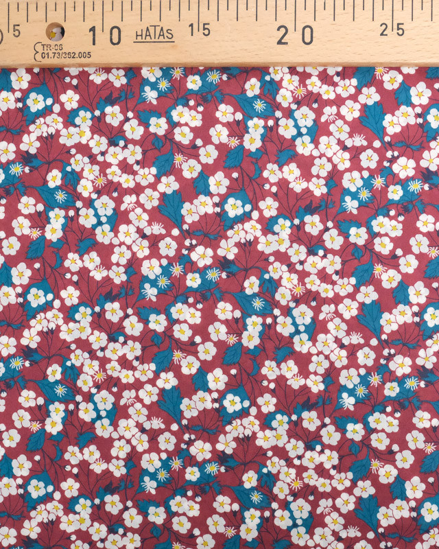 Tissu Liberty Fabrics@  Ffion Bordeaux et Bleu - Mercerine